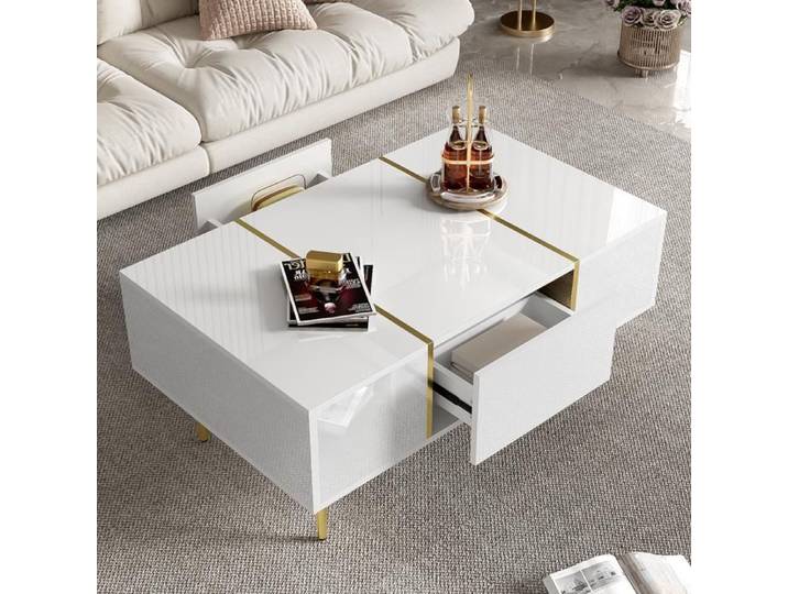 Table basse brillante moderne sobre avec deux tiroirs - SWEIKO - Blanc