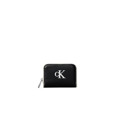 Geldbörse CALVIN KLEIN "CONTRAST CK MEDIUM ZIP AROUND", Herren, schwarz (schwarz, weiß), Lederimitat, kontrastfarbene Details, Kleinlederwaren, Geldbeutel, Portemonnaie, Money Pocket mit Reißverschluss