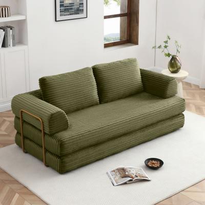 Loedds 79.5-inch 2-Seat Corduroy Sleeper Sofa with Convertible Design and Resilient Foam Cushioning for Living Room, Green