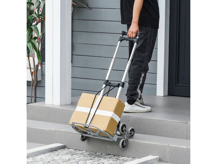 DURHAND Diable Escalier Alu Pliant 70kg Argent Noir