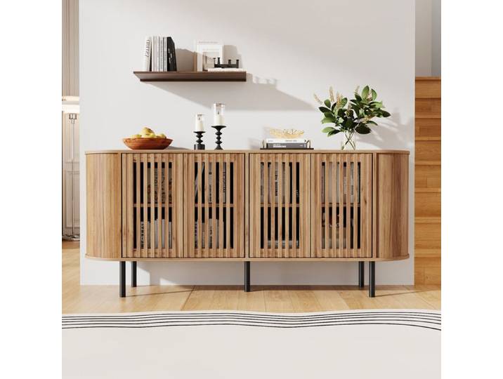 Buffet bas SENVIRO 160 x 40 x 70 cm MDF 4 portes perforées naturel