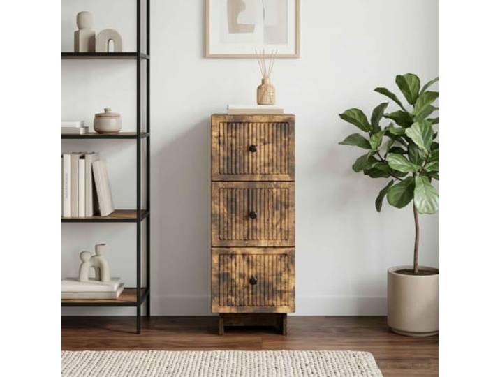 Schubladenschrank Geräucherte Eiche 33x34,5x90 cm Kommode mit Metallgriffen Vintage-Design, Holzwerkstoff, Metallknopfgriffe, gleitende Schubladen, Wandbefestigung, pflegeleicht, Wohnzimmer