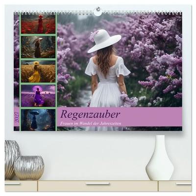 Regenzauber - Frauen im Wandel der Jahreszeiten (hochwertiger Premium Wandkalender 2027 DIN A2 quer), Kunstdruck in Hochglanz