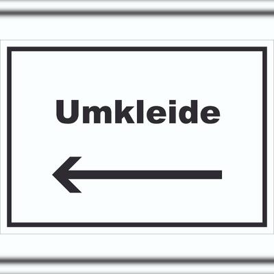 HB-Druck Umkleide Schild mit Text und Richtungspfeil links Ankleide Kabine waagerecht A4 (210x297mm)