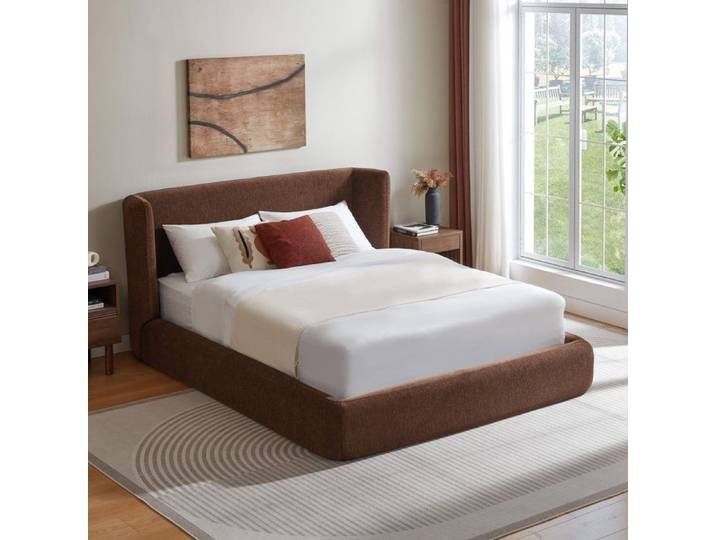 Cadre de lit compressé 140x200 cm cadre de lit Contreventement en acier renforcé Tête de lit rembourrée brun (Sans matelas)