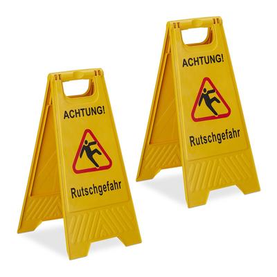 Relaxdays Rutschgefahr Aufsteller, 2er Set, klappbar, beidseitig beschriftet, Kunststoff, Warnschild vor Glätte, gelb