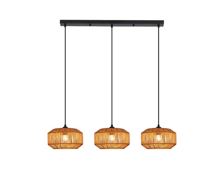 Suspension en fer en papier tressé noir beige clair h.150cm
