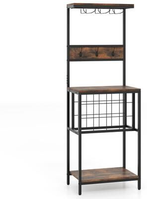 Costway Freestanding Wine Rack Floor Wine Bar Cabinet with Glass Racks-Rustic Brown