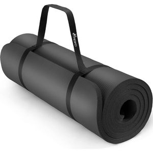 Tresko Yogamatte mit Tragegurt, schwarz, 1,5 cm stark, rutschfester Schaumstoff, 190 x 100 cm