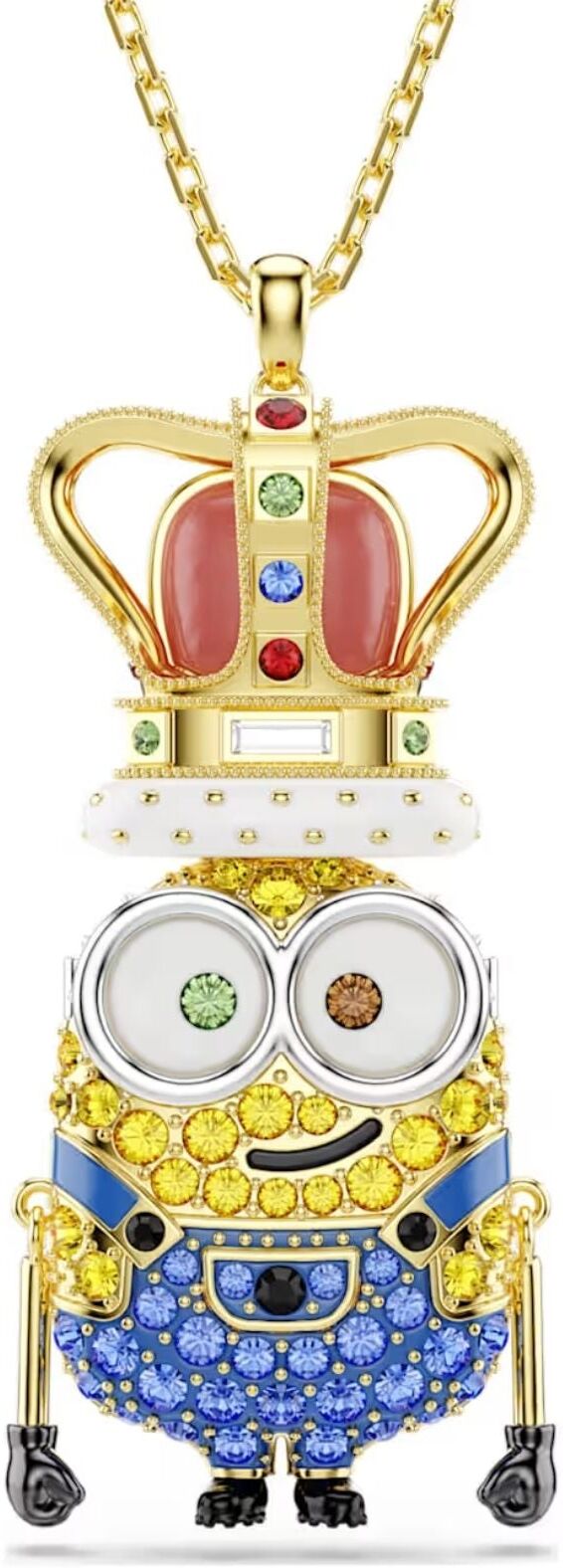 Swarovski Minions King Bob riipus, keltakullattu ja eriväriset kristallit,