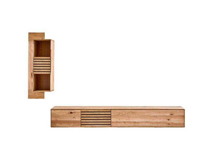Cantus Wohnwand, Wildeiche, Holz, 2-teilig, Wildeiche, massiv, 220x160x40 cm, hängend, Wohnzimmer, Wohnwand, Komplette Wohnwand
