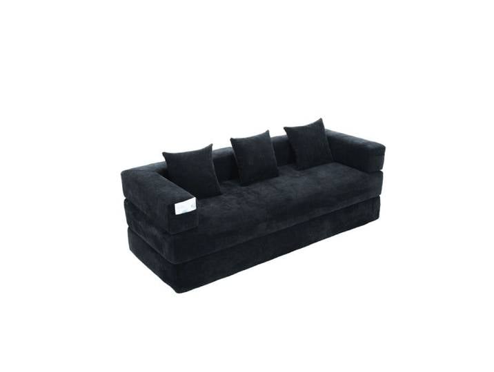Canapé modulable en chenille - 2 places noir - convertible lounge 198 x 79 cm