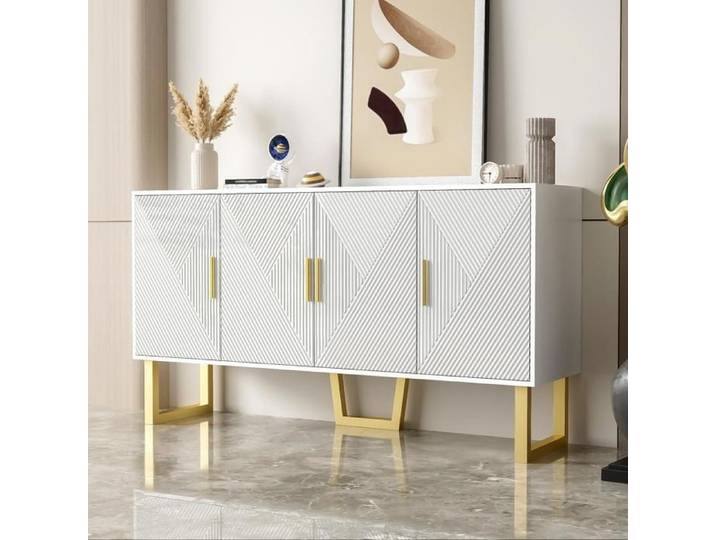 Buffet moderne - 4 portes avec étagères réglables - Blanc