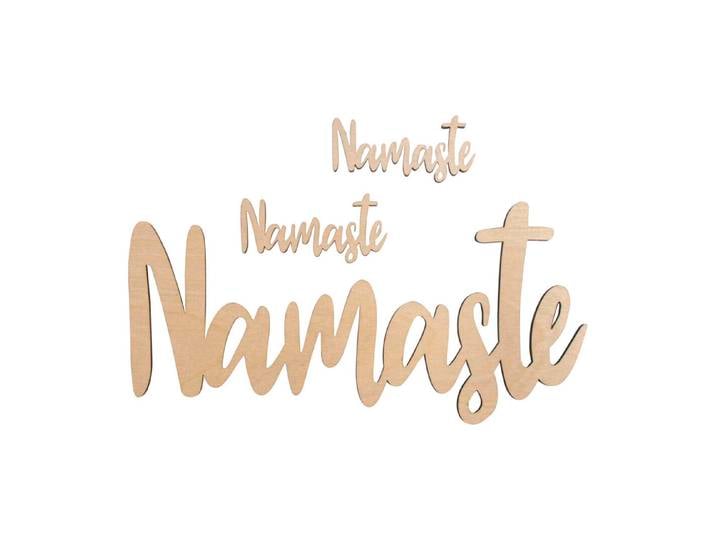 Holz Schrift Namaste , FSC Mix Credit, 8x3,8cm + 25x12cm, SB-Btl. 3Stück