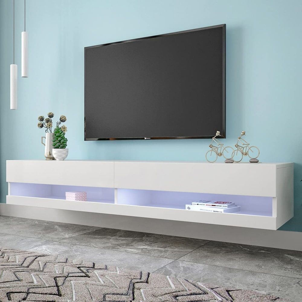 MODFU Mueble tv led colgante con almacenaje 140 cm blanco