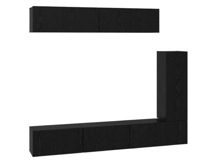 hliofuir 6-tlg TV-Schrank Set Wandmontage Schwarz Eichen-Optik Flexible Wandaufhängung fürs Wohnzimmer mit 6 Fächern und variablen Regalböden für geordnete Medien und Deko-Objekte.