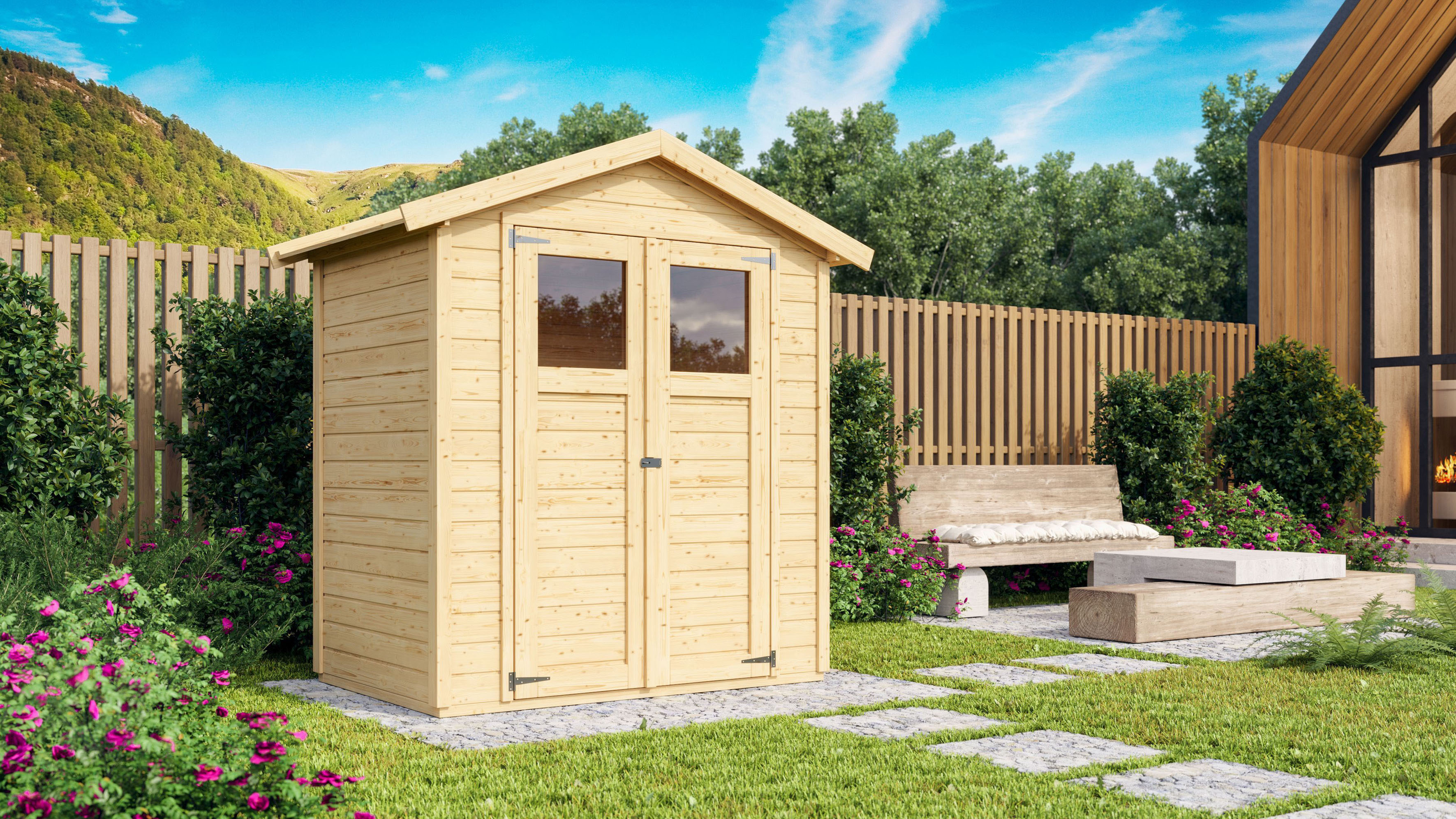 Gartenhaus KARIBU "Doris 1", beige (naturbelassen), ohne Fußboden, Holzwerkstoff, Gartenhäuser, Gartenhaus, naturbelassen
