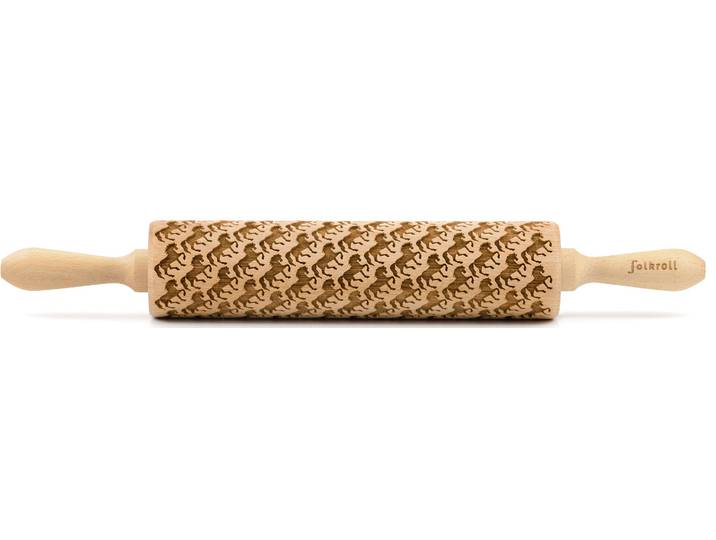 Teigroller FOLKROLL 3D-Motiv-Teigrolle , braun, L:43cm, Massivholz, Teigroller, Teigroller, Pferde