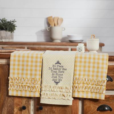 VHC Brands Buzzy Bees Ruffled Tea Towel Set of 3 19x28