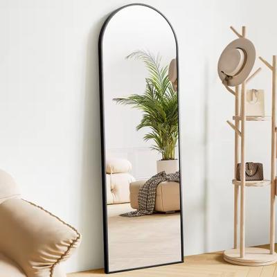 Uplift Essentials Modern Full Body Mirror With Stand Or Wall Mount 64x21 Inch Aluminum Frame black arched