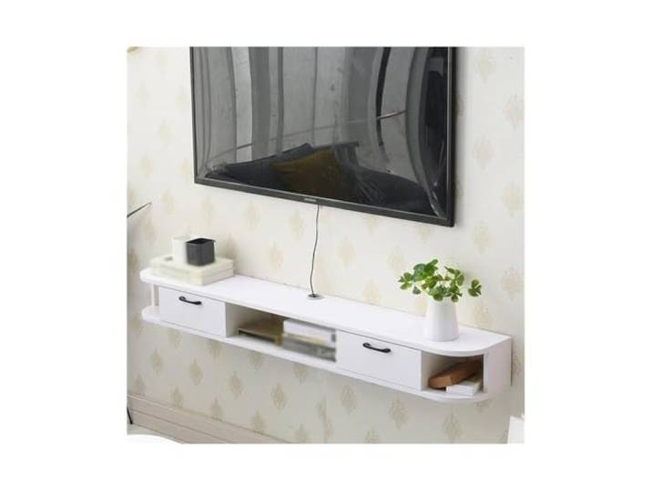 LIBANGRONG-888 Schwimmender TV-Schrank Schwebender TV-Ständer, wandmontierter TV-Schrank for das Wohnzimmer TV-Geräte(Weiß)