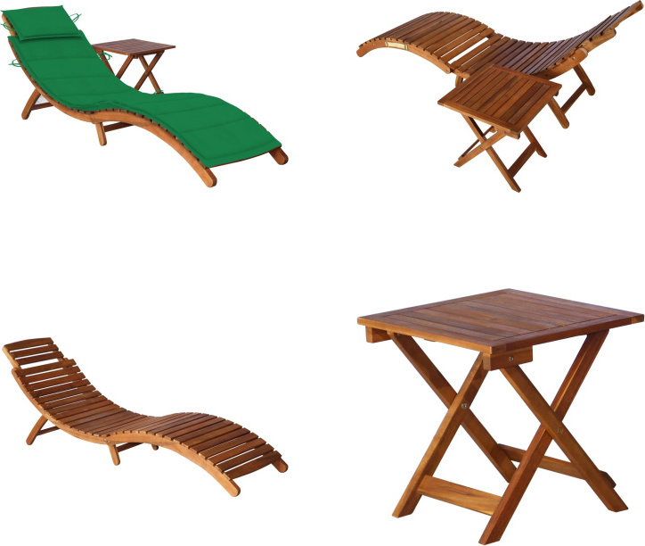 vidaXL Sonnenliege mit Tisch und Auflage Massivholz Akazie - Sonnenliege Mit Tisch - Sonnenliegen Mit Tischen - Holz-Sonnenliege Mit Tisch - Holz-Sonnenliegen Mit Tischen