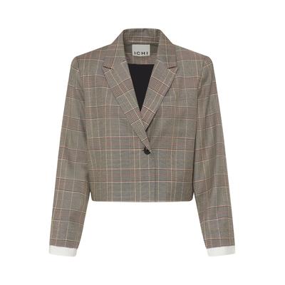 Blusenblazer ICHI "Damen Blazer IHLAITO", Damen, Gr. 36, schwarz (schwarz, toasted check), Obermaterial: 70% Polyester PES. 30% Viskose CV., Blazer Blusenblazer