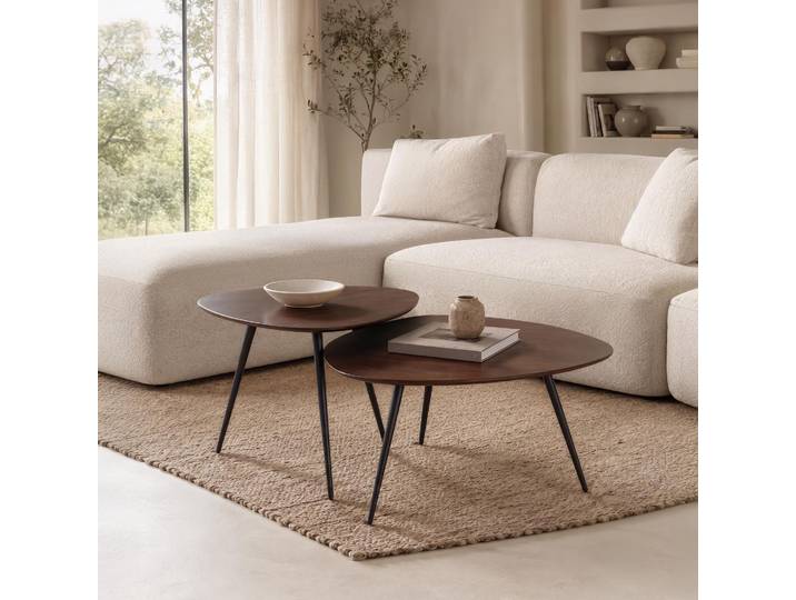 Ensemble de 2 tables basses gigognes vintage en bois massif - Aster