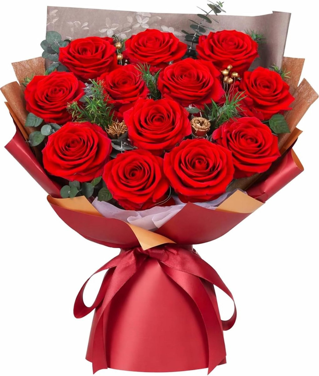 Boeket Eeuwige Rozen - 12 Premium Kunstbloemen met Natuurlijke Uitstraling voor Decoratie