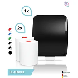 SET: Handtuchrollenspender Autocut, Blanc Cosmos verschied. Farben + 2 Handtuchrollen Classico - PRODUKTSET