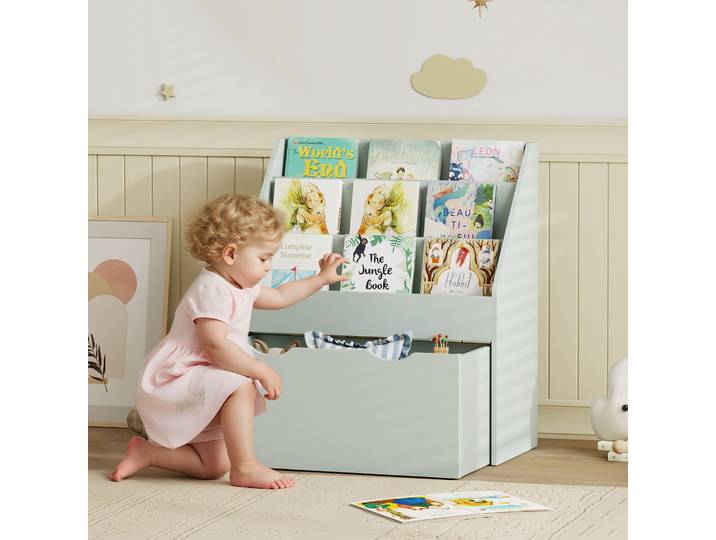 AIYAPLAY Bibliothèque Enfant 3 Niveaux Tiroir 62,5x30x70cm Vert