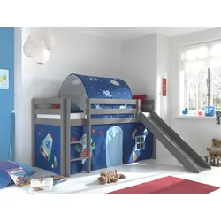 Spielbett Pino inkl. Rutsche mit Textilset Vorhang und Tunnel versch. Designs
