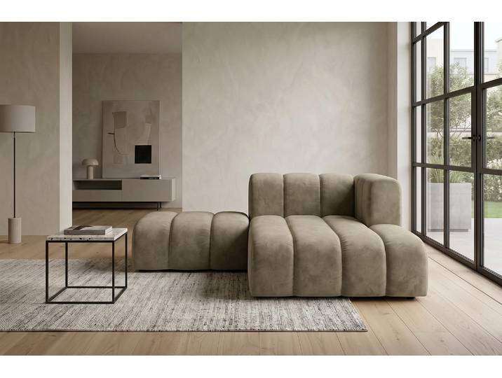 Kaiser Möbel Modulare Chaiselongue mit Hocker, Velvet-Stoff Riviera, Beige, Rechts, GRAND