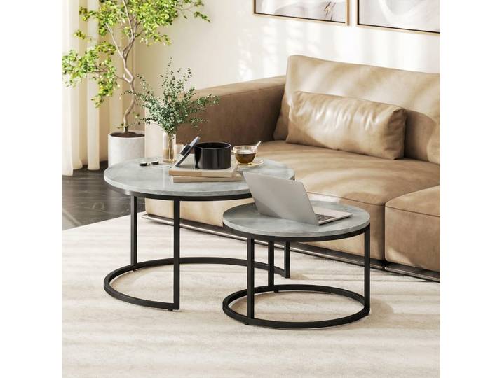 Tables basses gigognes empilable en métal gris