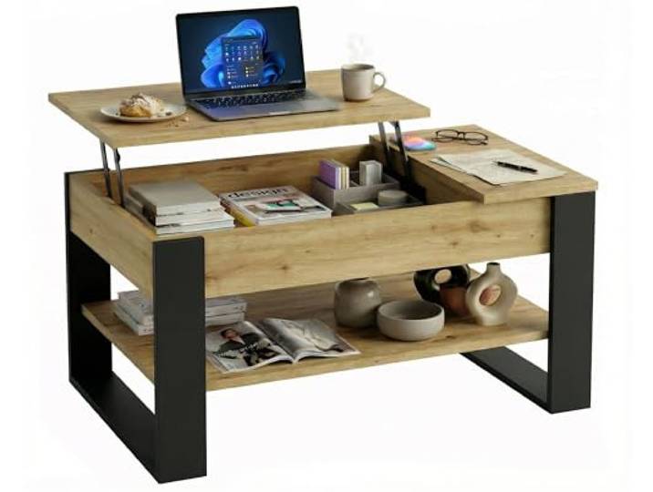 CraftPAK Couchtisch höhenverstellbar mit Stauraum Wohnzimmertisch mit Hubplatte und Ablage Multifunktional & stabil