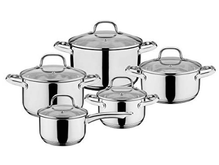 GSW 806787 Batterie en Inox Massif 10pcs - Faitouts 16\, 20 et 24cm - marmite 20cm - casserole 16cm - tous feux dont induction