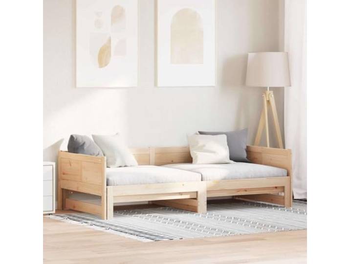 RJPLMFV Ausziehbett für Zweibetten, Kiefernholz, massiv, Braun Klappbett mit Schublade, modernes Design, einfache Montage, 203,5 x 184 x 56,5 cm