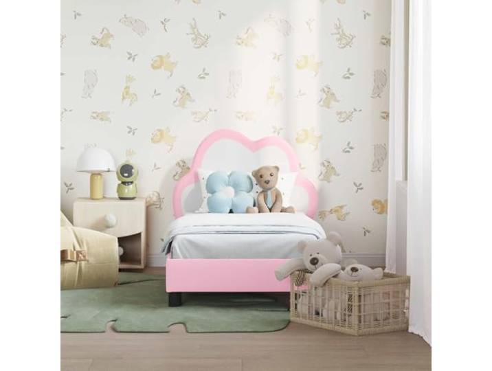 KTHLBRH Bettgestell für Kinder, Rosa, 70 x 140 cm, mit Kopfteil Technisches Holz, feste Lattenroste, zeitgenössisches Design, einfache Montage