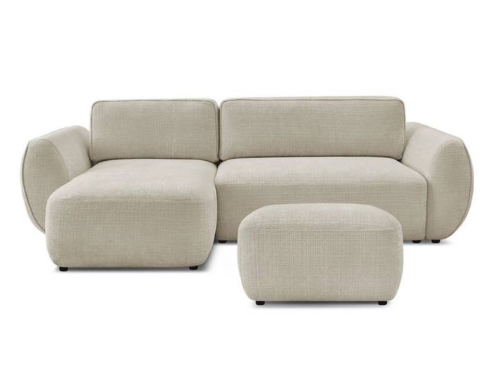 Ecksofa mit Hocker BOBOCHIC DENISE Stoff mit Textur beige