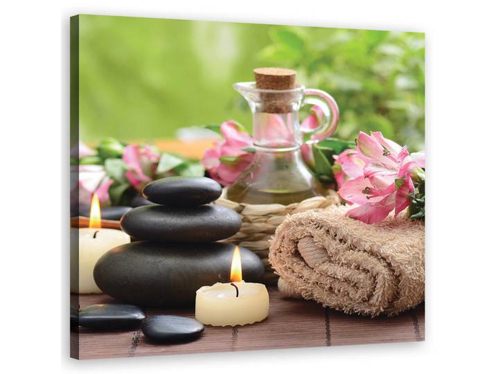 Feeby Wandbild kerzen handtuch stein, Mehrfarbig, Abstrakt, Rechteckig, 50x50 cm, Bilder & Rahmen, Bilder, Leinwandbilder