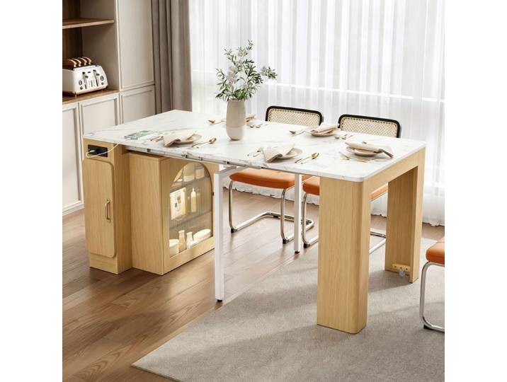 Table de bar extensible plateau amovible éclairage LED prise électrique îlot de cuisine à roulettes chariot de service mobile