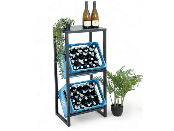 DanDiBo Getränkekistenregal 2 Kisten mit Ablage Metall Stehend 100 cm, Schwarz, 47x102x32 cm, Küchen, Küchenmöbel