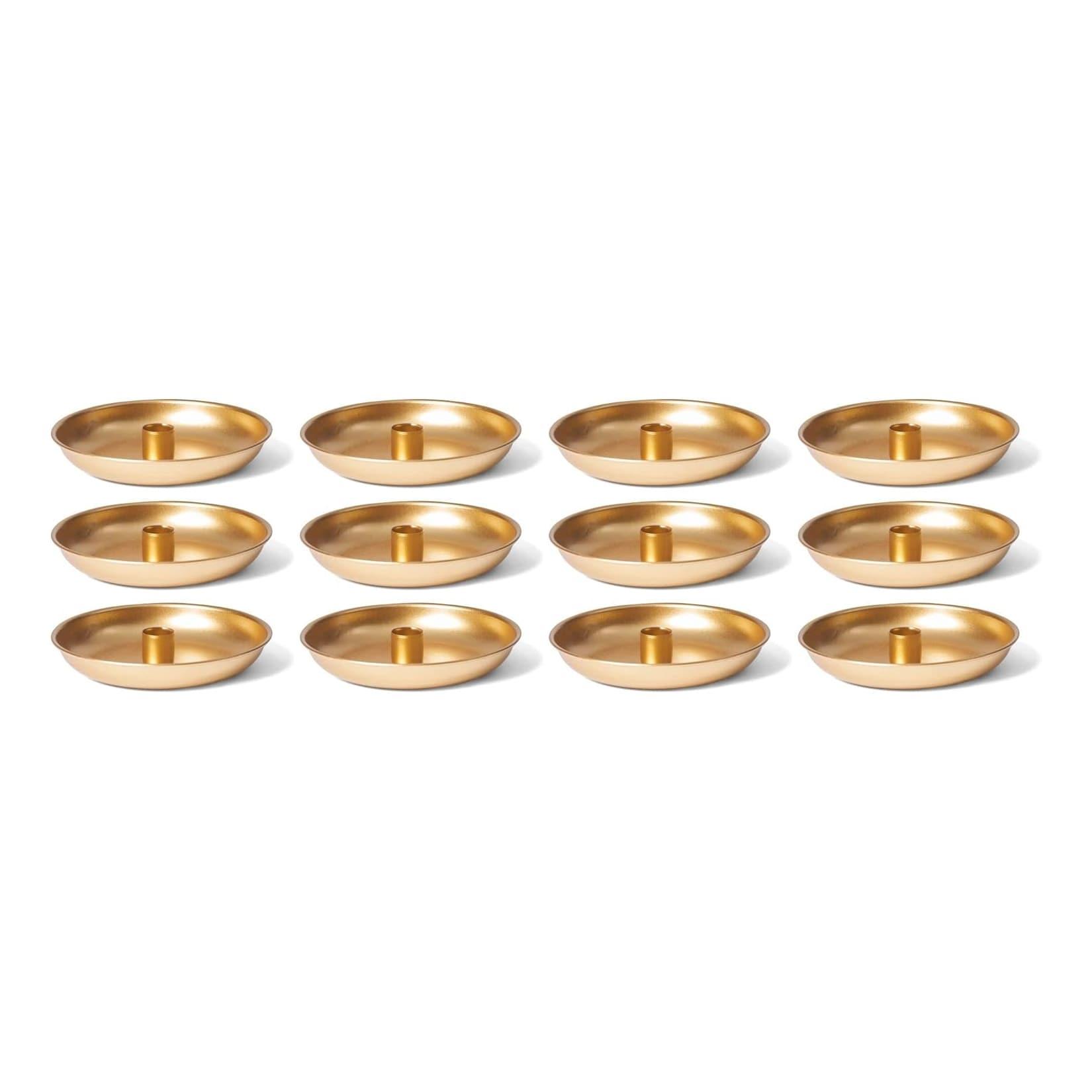 12x Stabkerzenhalter Deko Schale Gold 18cm Tafelkerzen Weihnachtliche Tischdekoration Dekoschale Kerzenständer Adventskranz Kerzenpin Candle Holder scandic chic Kerzenteller Kerzenpick