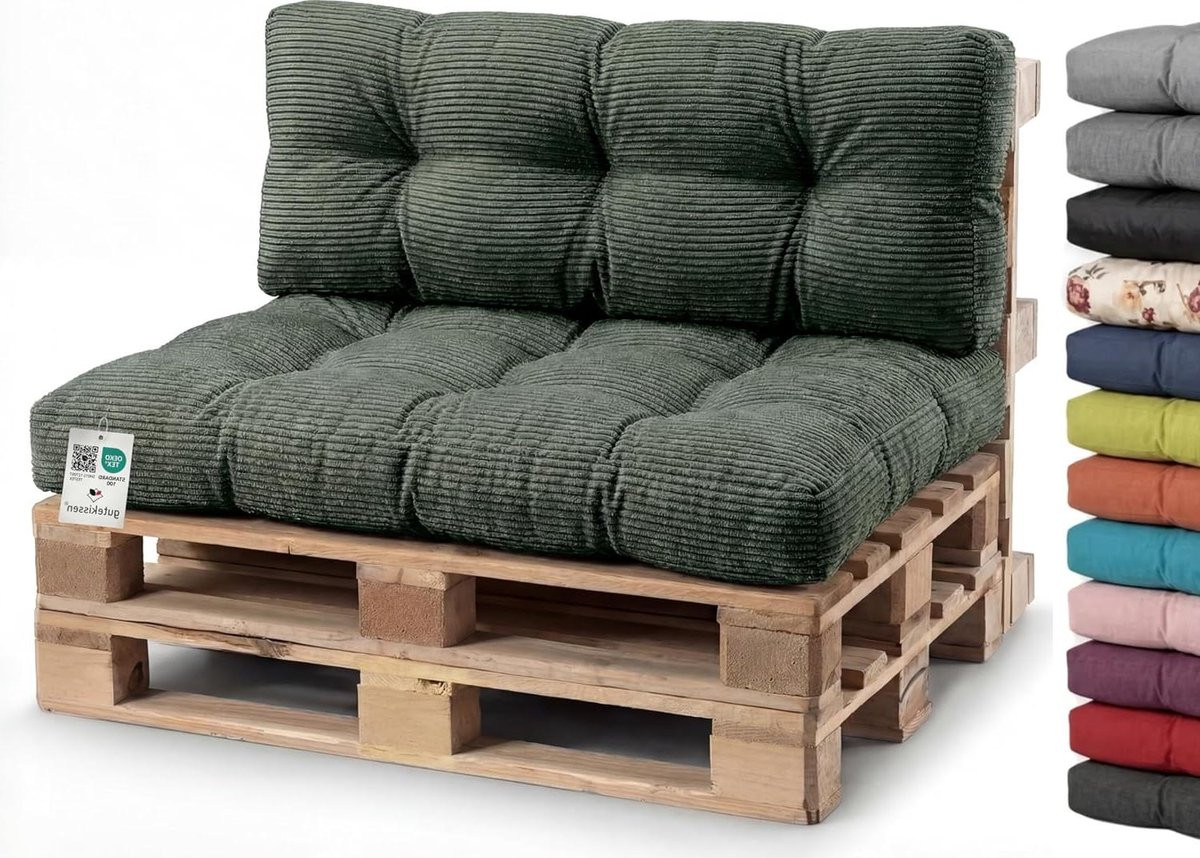 Groen Palletkussen Corduroy - Gewatteerd Tuinbankkussen - Breedte: 120 cm, Diepte: 40 cm