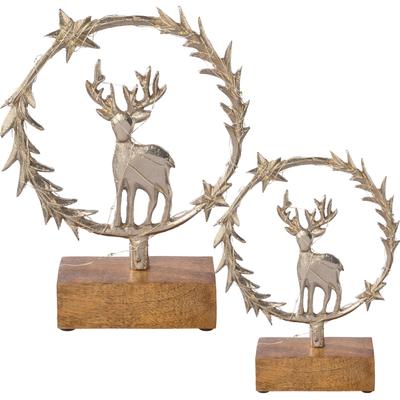 Dekofigur CREATIV DECO "LUMEN, Deko-Objekt Kranz mit Hirsch", silber (silberfarben), B:16cm H:23cm T:5cm, Metall, Dekofiguren, Weihnachtsdeko, Batteriebetrieb