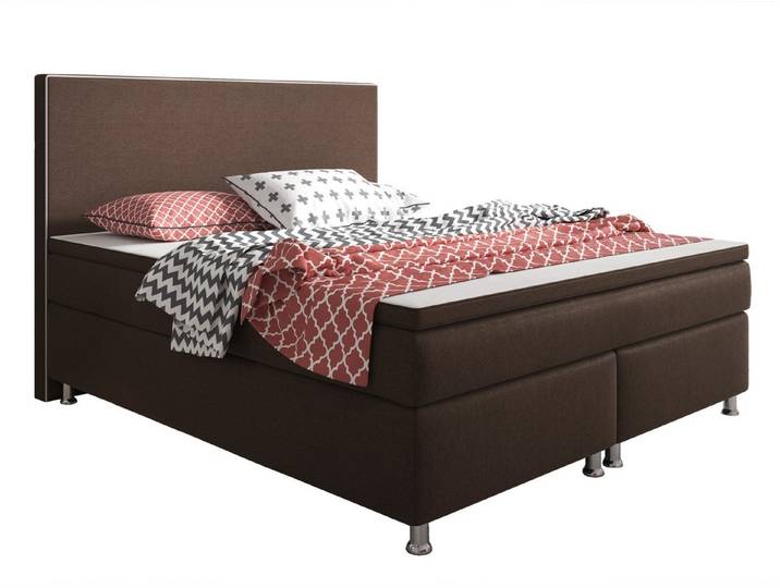 inter Boxspringbett King Size Webstoff mit 7 Zonen Taschenfederkernmatratze und Topper (140x200 cm, Braun mit 7 Zonen Taschenfederkernmatratze und Topper), Taschenfederkern-Komfort, gepolstertes Kopfteil, inklusive Matratze