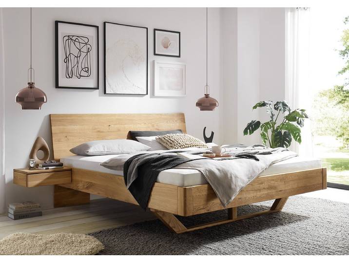 Doppelbett 'Salerno' 180x200cm Wildeiche geölt bodenlanges Kopfteil