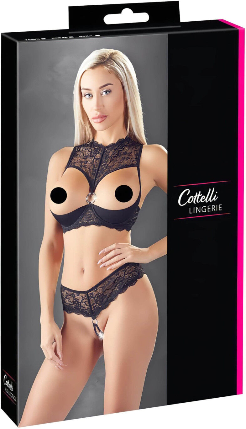 Cottelli - Åbent Bh-Sæt - Sort - Lingeriesæt - 80b/m