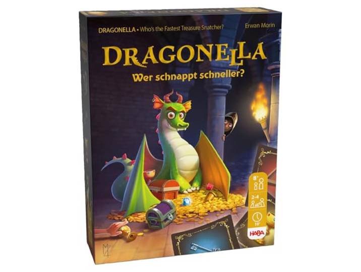 HABA Dragonella 201144700 Dragonella Drakenspel & schatjacht, gevarieerd verzamelkaartspel met snelheid, tactiek en strategisch denken, familiespel voor 2-5 spelers vanaf 5 jaar