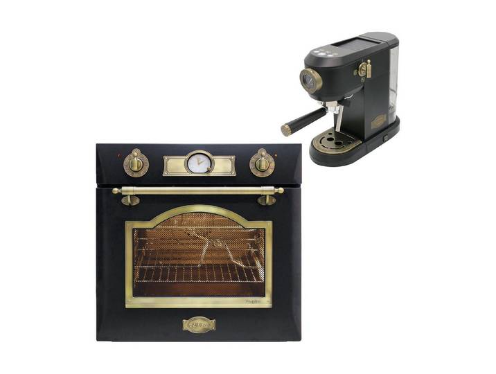 Kaiser Küchengeräte Backofen-Set EH 6355 Em+KA 2005 Em, mit 1-fach-Teleskopauszug, Retro Elektro Einbau Backofen 60 cm 67+Kaffeemaschine, 19 bar